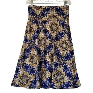 New Women's Colette Soft Stretchy‎ Blue Gold Paisley Pullon Skirt Size XS NWT